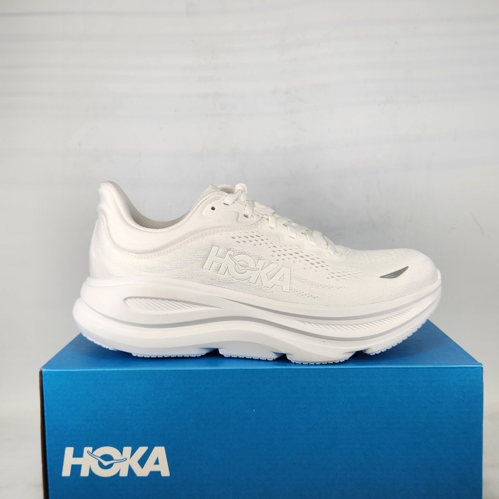 Hoka Bondi 9 Running Shoes Women Size 8 WIDE White White Cushioned Athletic